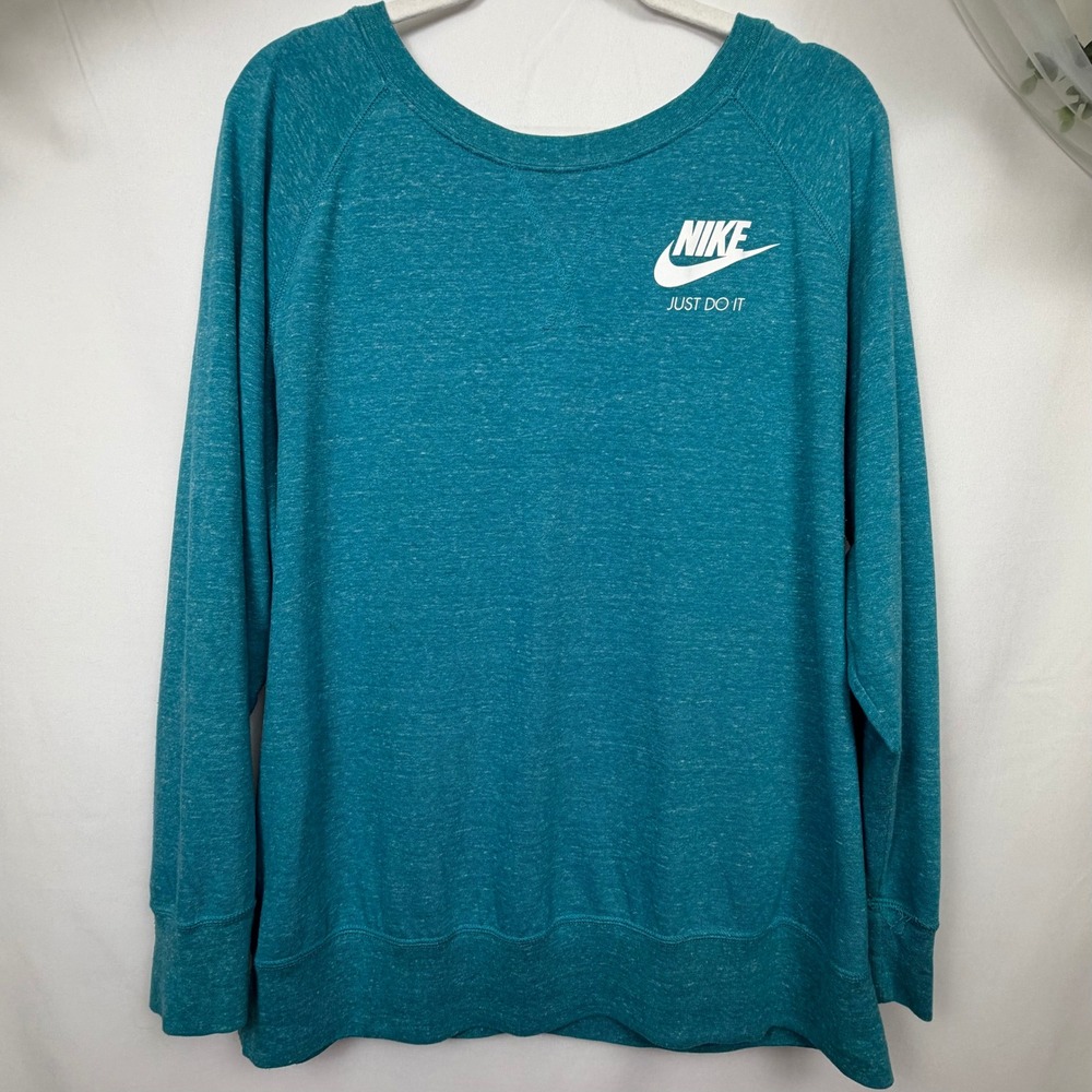 Nike Just Do It Teal Heathered Raglan Sweatshirt Pullover XXL Womens